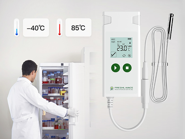 Temperature humidity data logger with probe for medicine cabinets